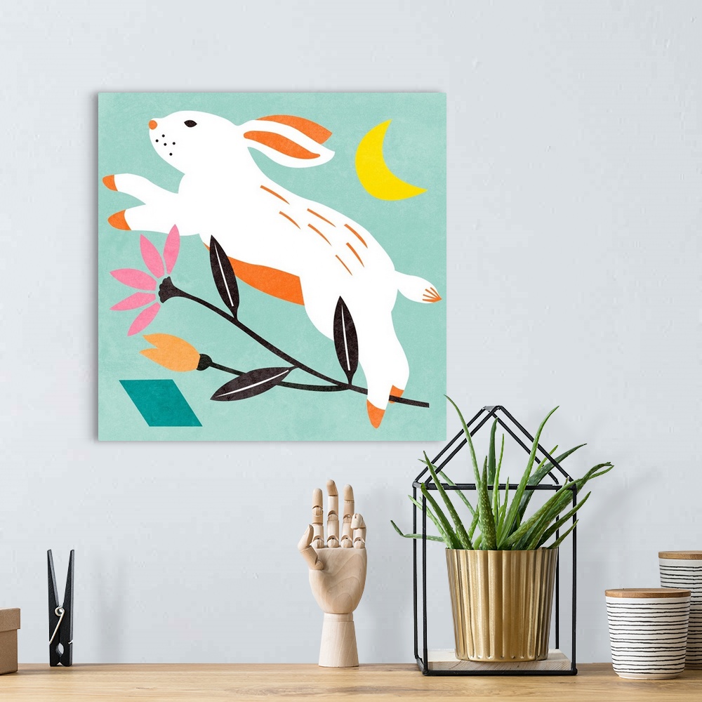 A bohemian room featuring Easter Bunnies IV