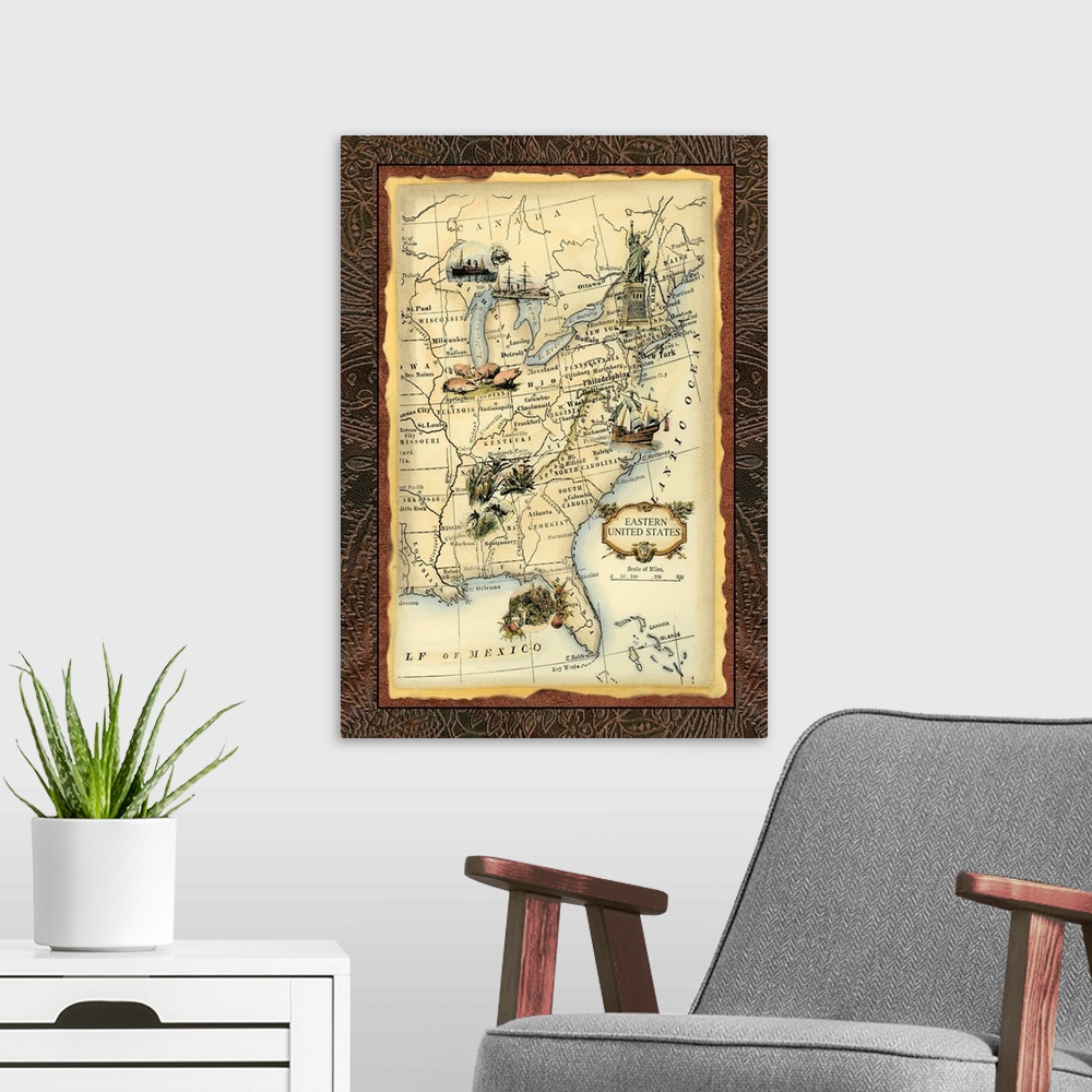A modern room featuring Eastern States Map