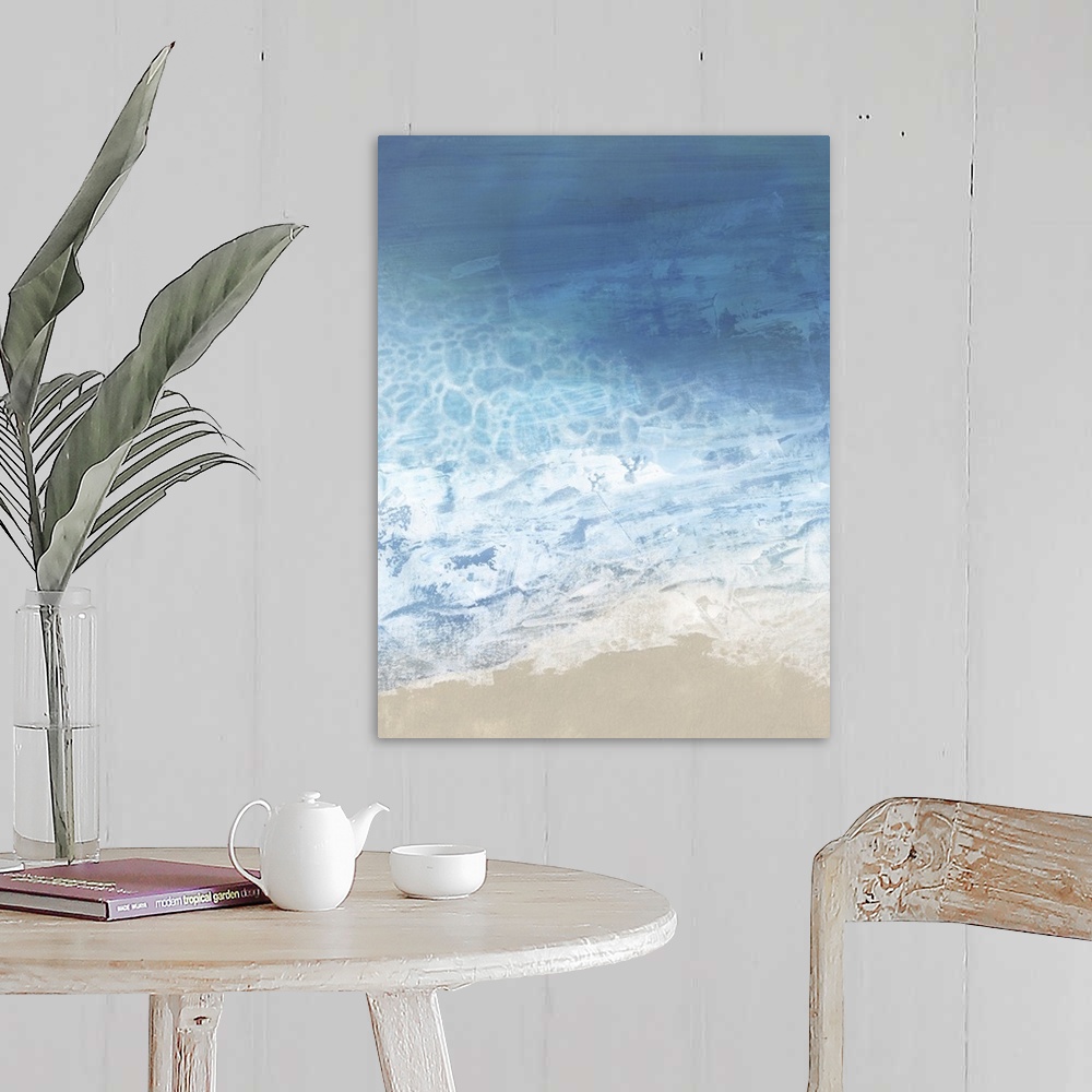 A farmhouse room featuring Contemporary painting of ocean waves hitting the shore.