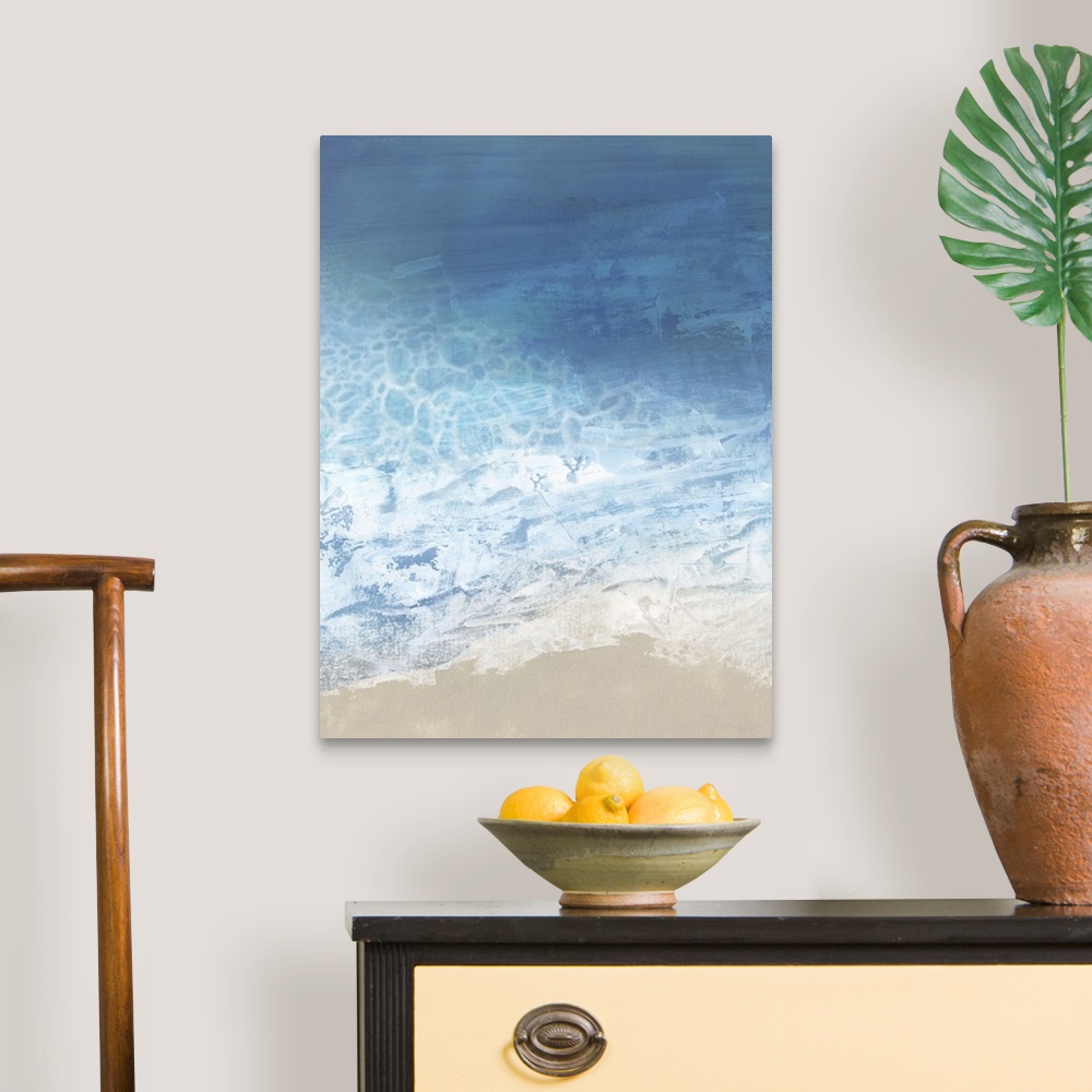 A traditional room featuring Contemporary painting of ocean waves hitting the shore.