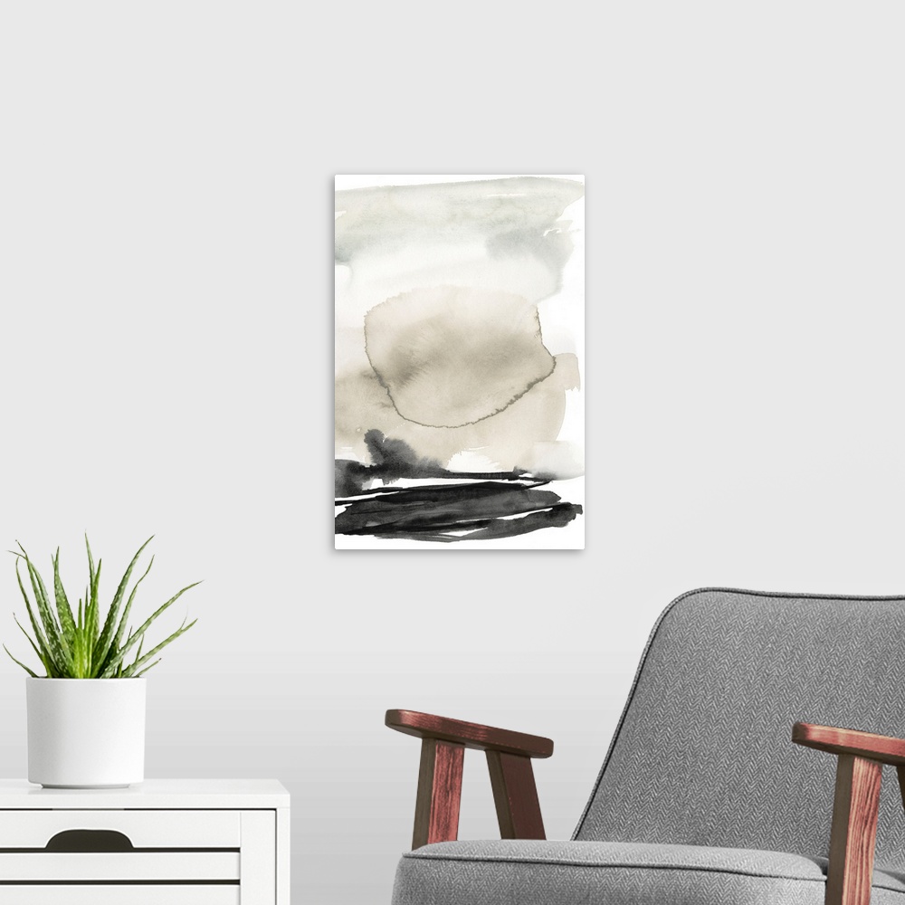 A modern room featuring Ebony Horizon Triptych II