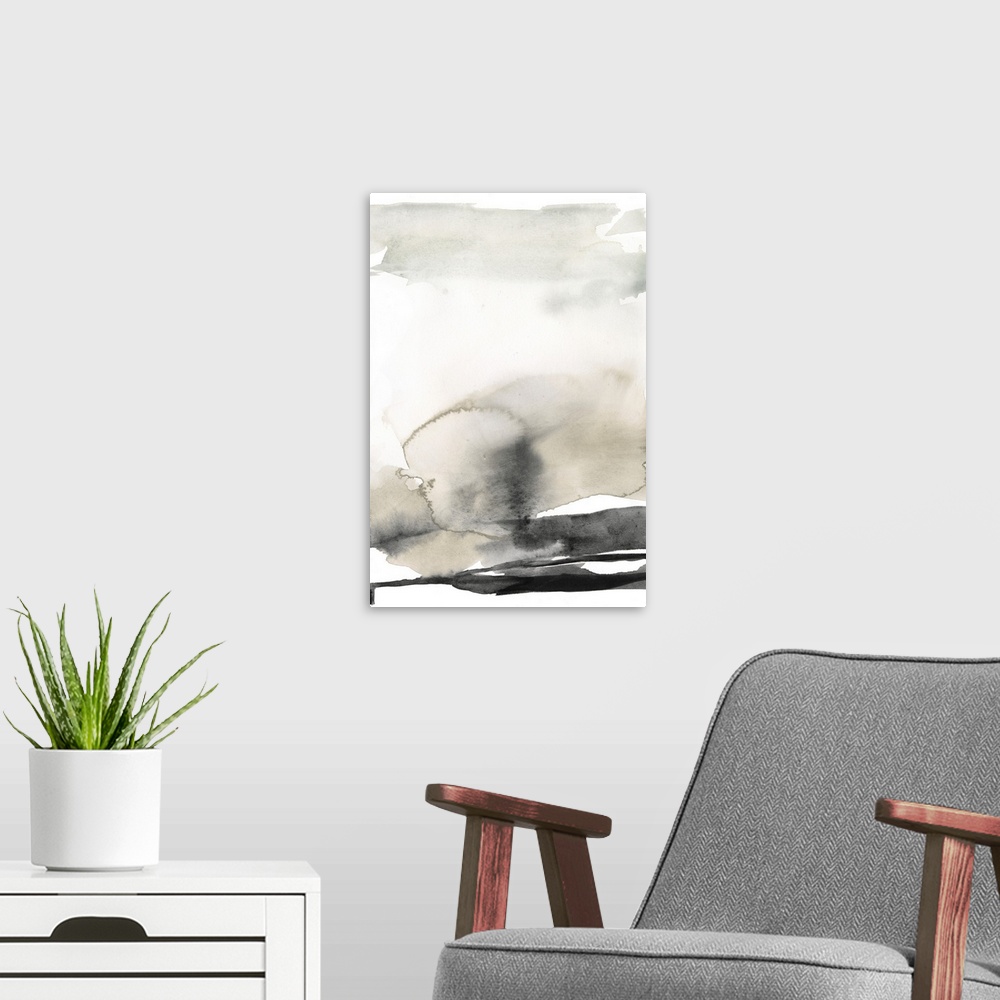A modern room featuring Ebony Horizon Triptych III