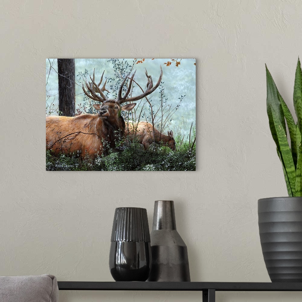 A modern room featuring Elk Foraging