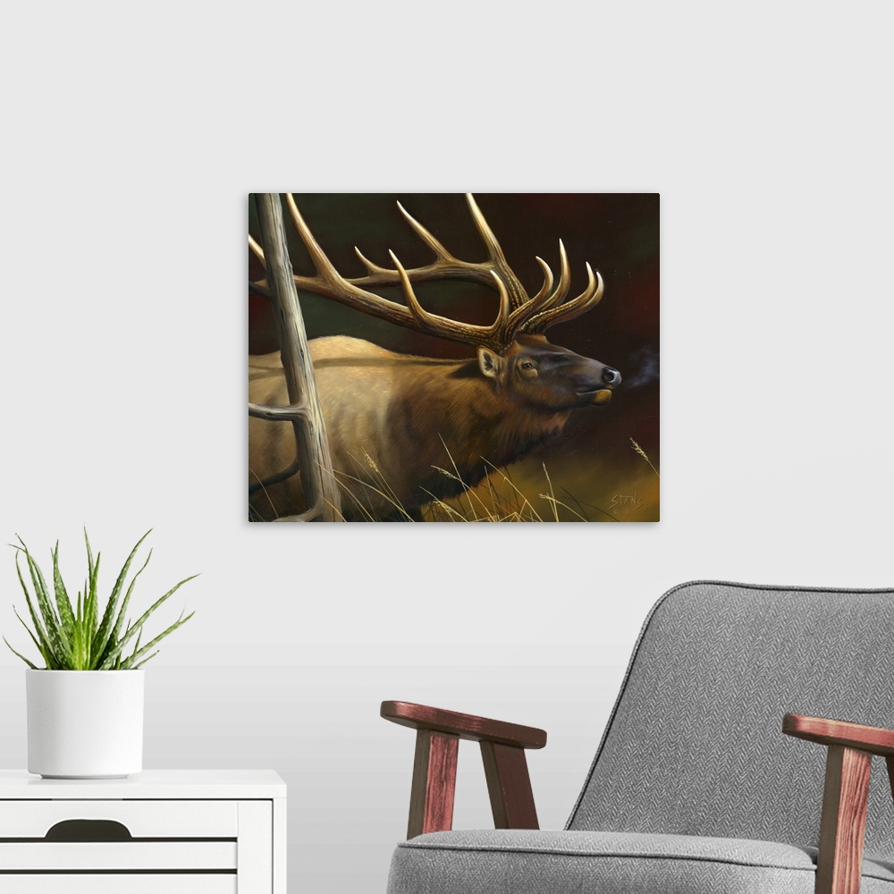 A modern room featuring Elk Portrait II