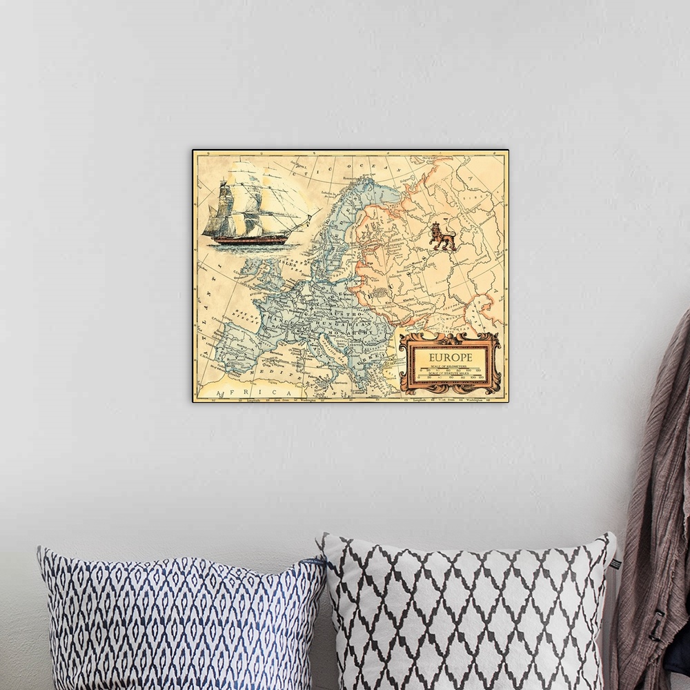 A bohemian room featuring Europe Map