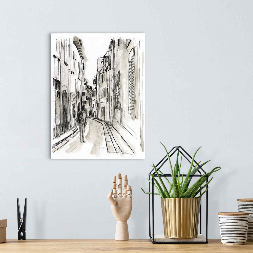 A bohemian room featuring Europe Street Sketches IV