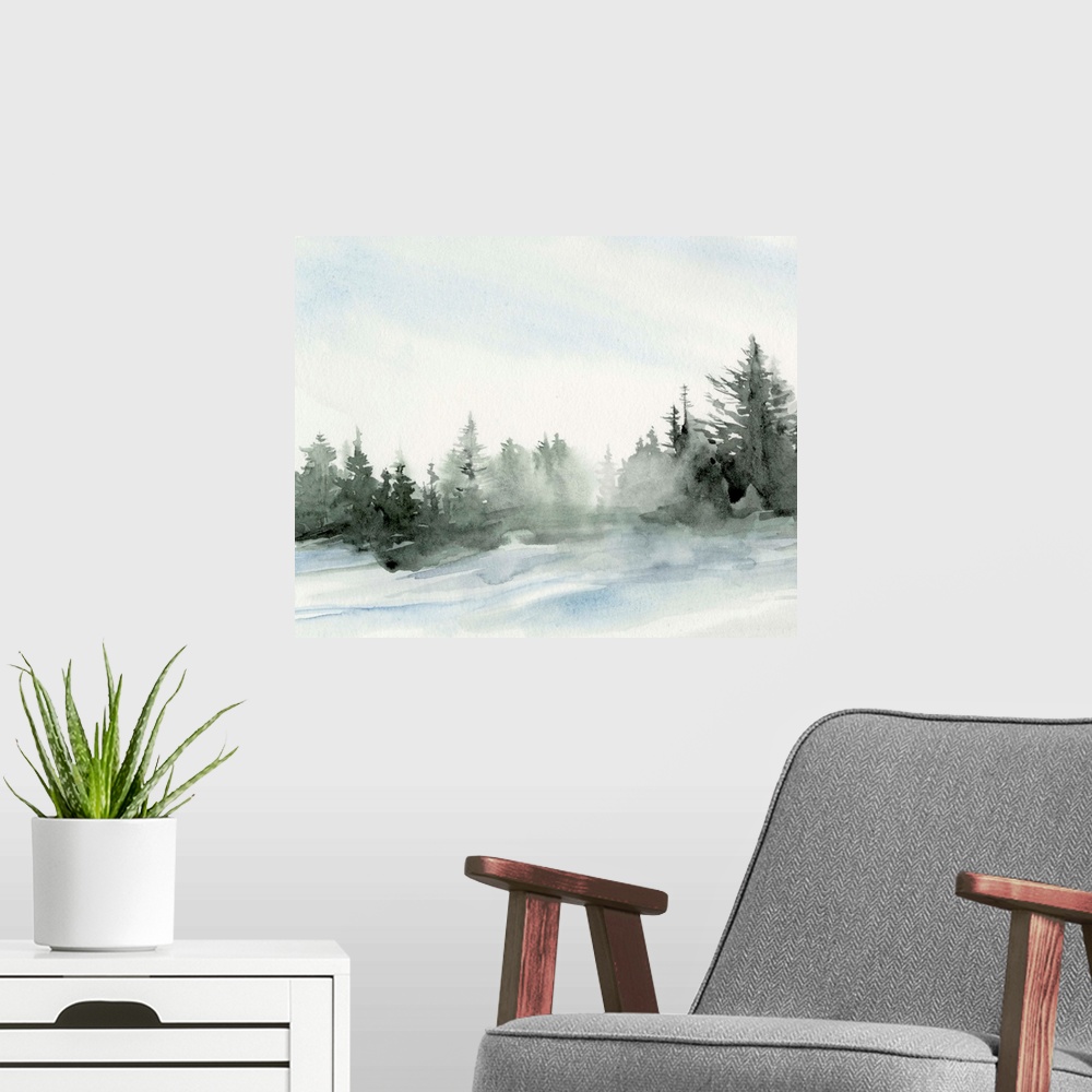 A modern room featuring Evergreens in the Distance I