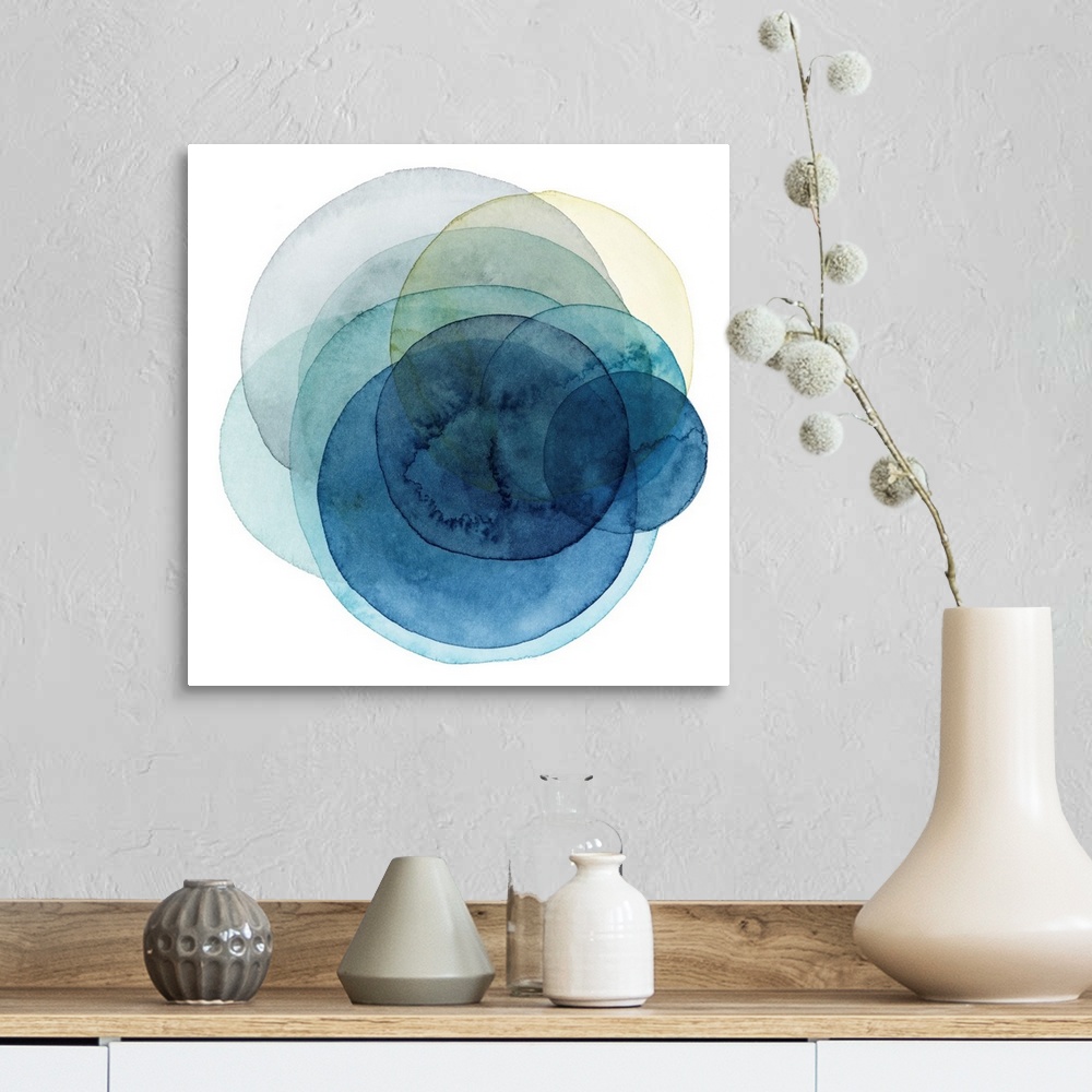 A farmhouse room featuring Inspired by the cosmos, these spinning watercolor circles resemble the orbit a planet takes in sh...