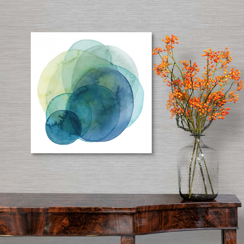 A traditional room featuring Inspired by the cosmos, these spinning watercolor circles resemble the orbit a planet takes in sh...