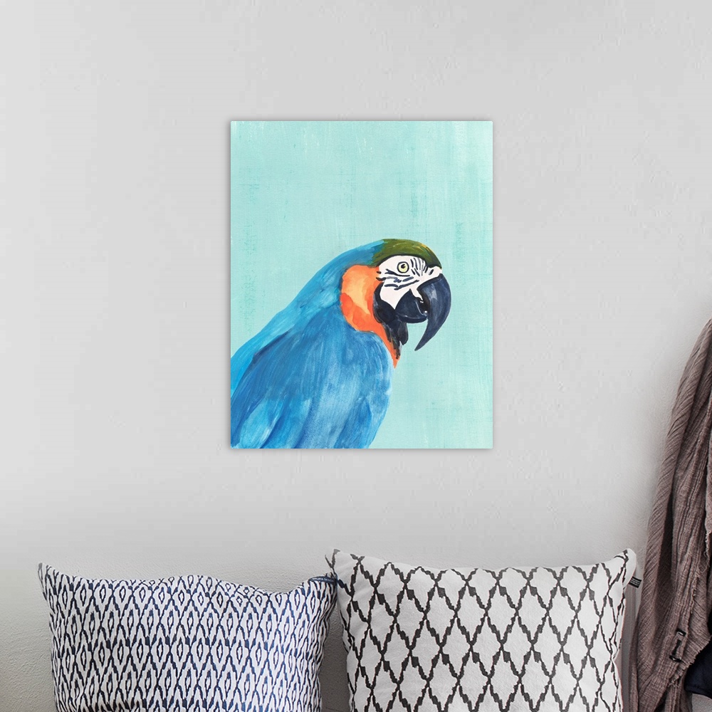 A bohemian room featuring Exotic Bird On Blue I