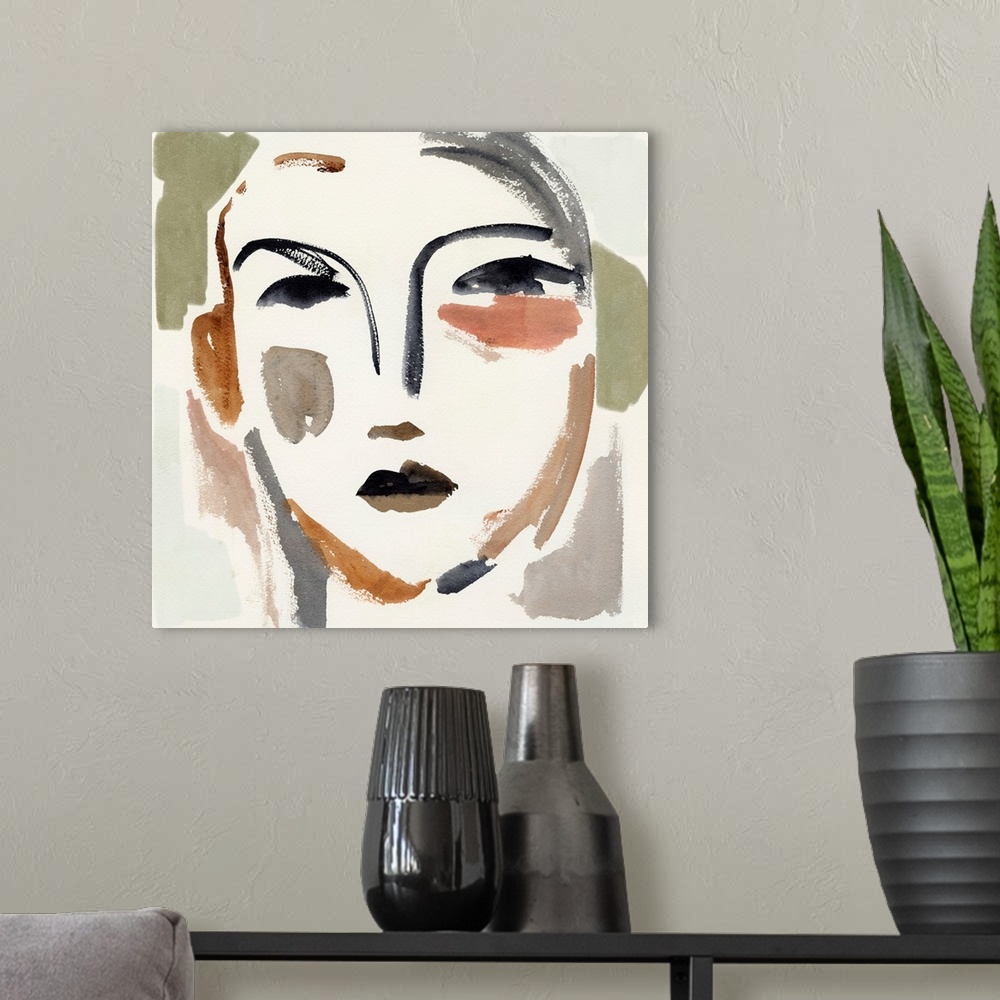 A modern room featuring Face Fragments II