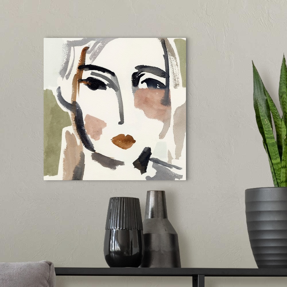 A modern room featuring Face Fragments IV