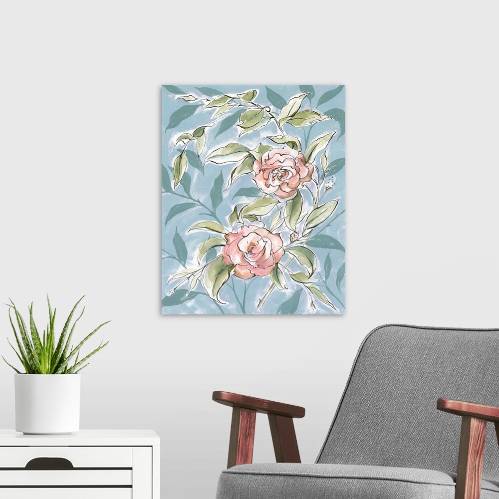 A modern room featuring Faded Camellias II