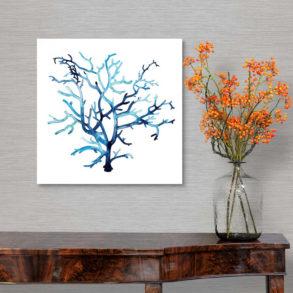 A traditional room featuring Simple watercolor illustration of coral in shades of blue.