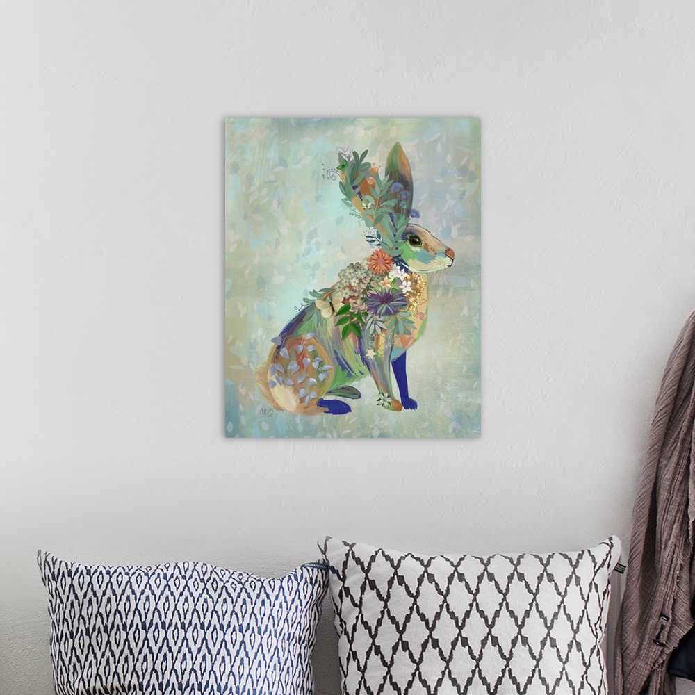 A bohemian room featuring Fantastic Florals Hare, Sitting