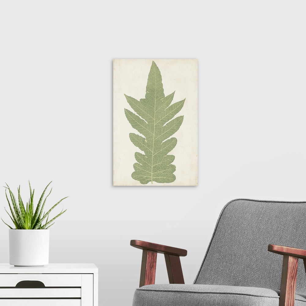 A modern room featuring Simple drawing of the leaves of a fern.