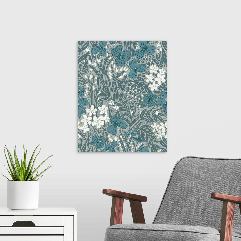 A modern room featuring Field Of Flowers Blue