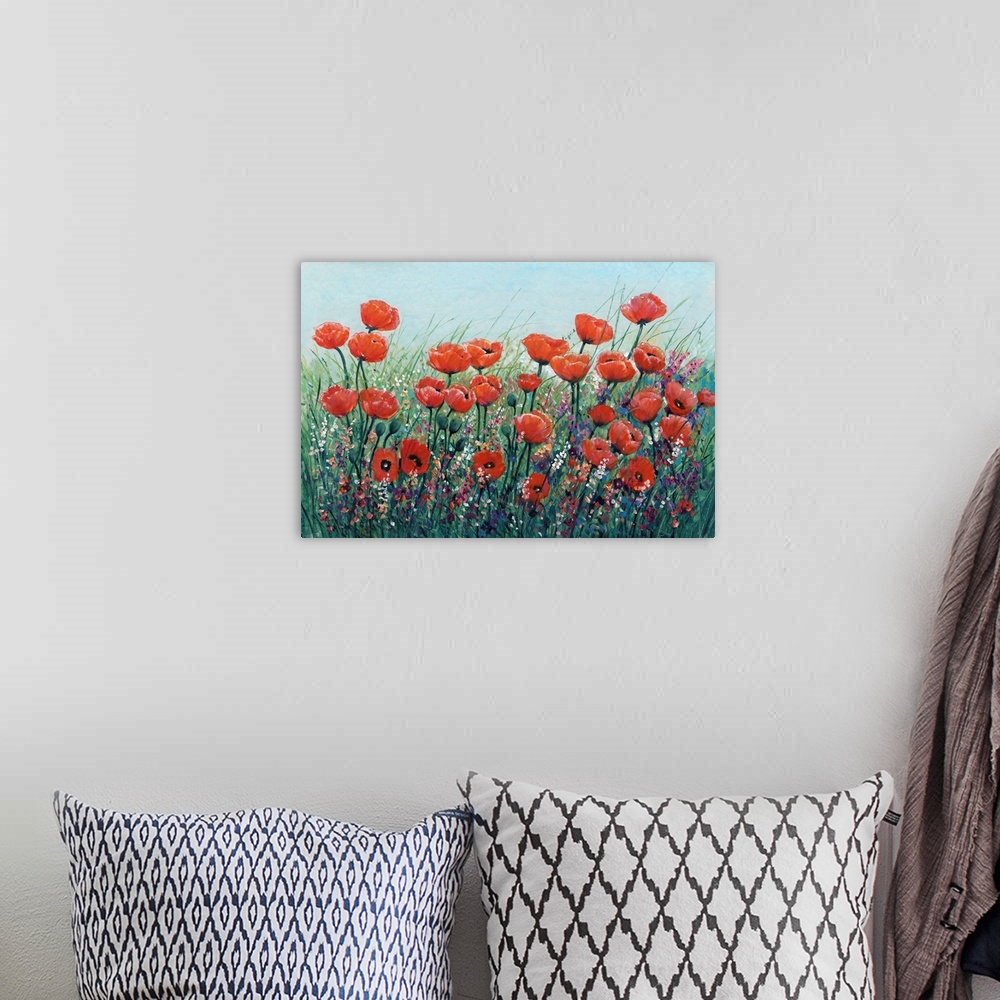 A bohemian room featuring Field Of Red Poppies I