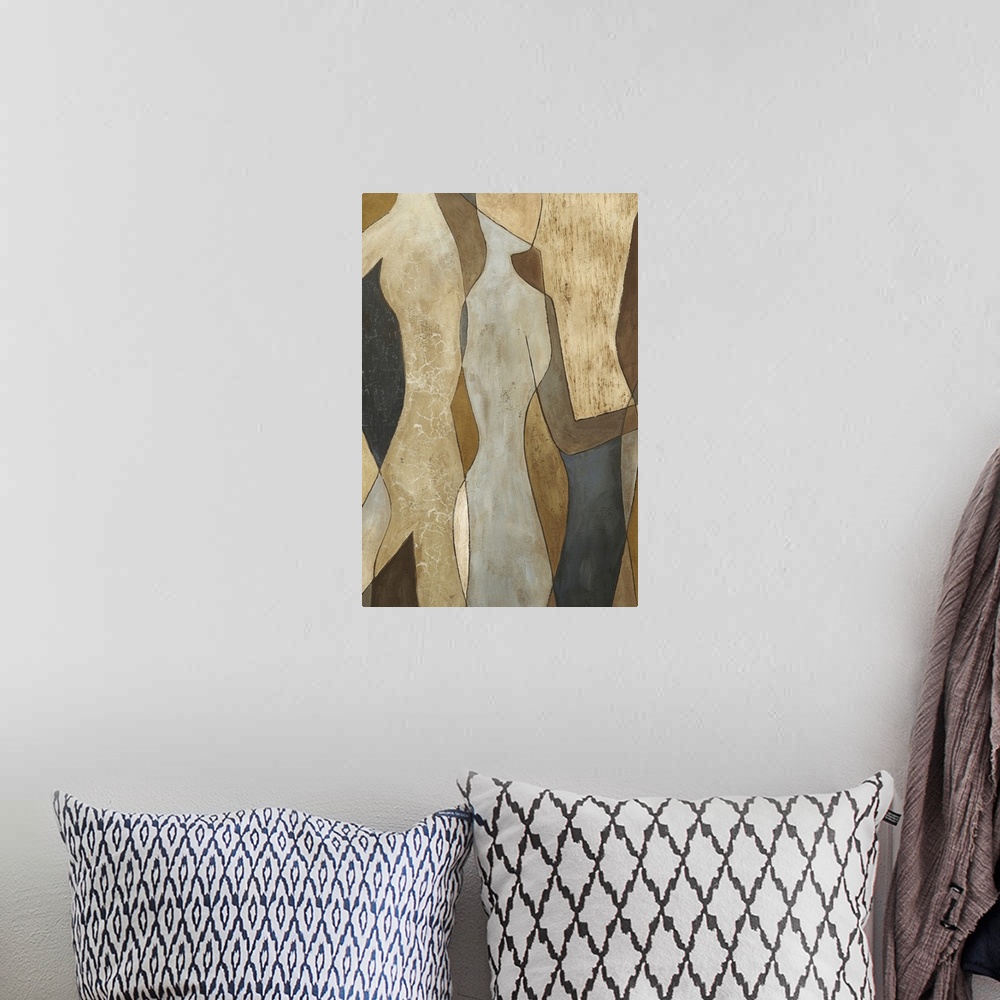 A bohemian room featuring Outlined figures are overlapped onto each other in this abstract piece.