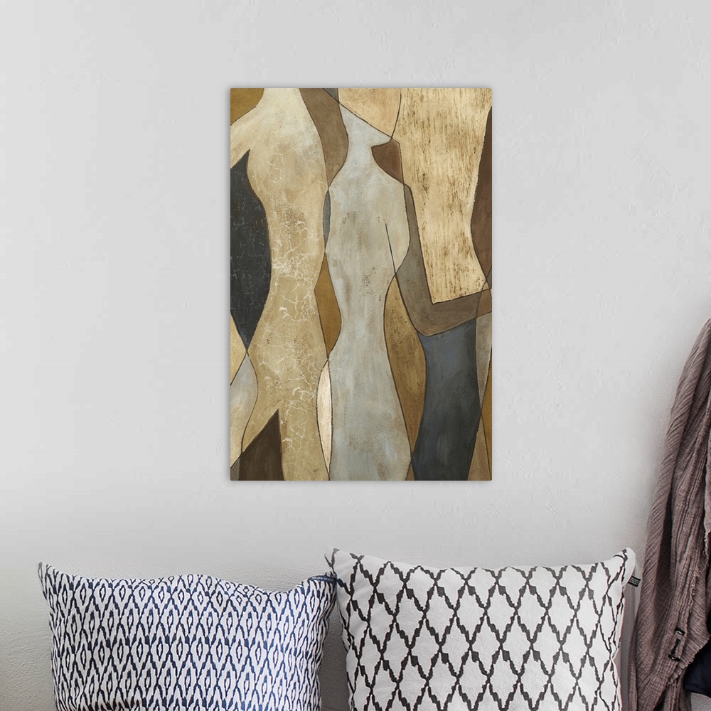 A bohemian room featuring Outlined figures are overlapped onto each other in this abstract piece.