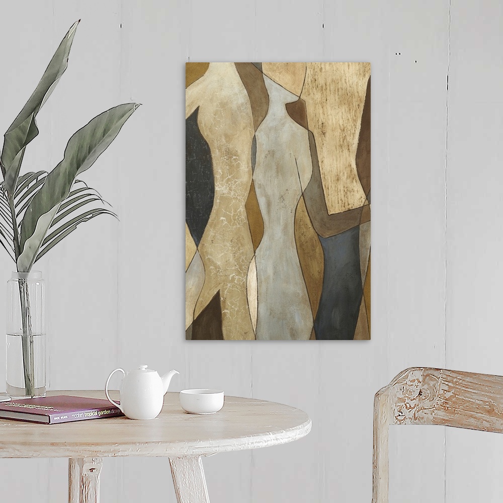 A farmhouse room featuring Outlined figures are overlapped onto each other in this abstract piece.