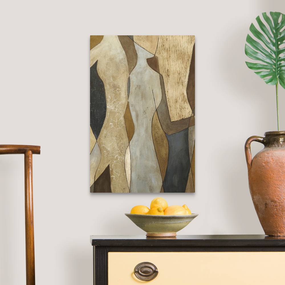A traditional room featuring Outlined figures are overlapped onto each other in this abstract piece.