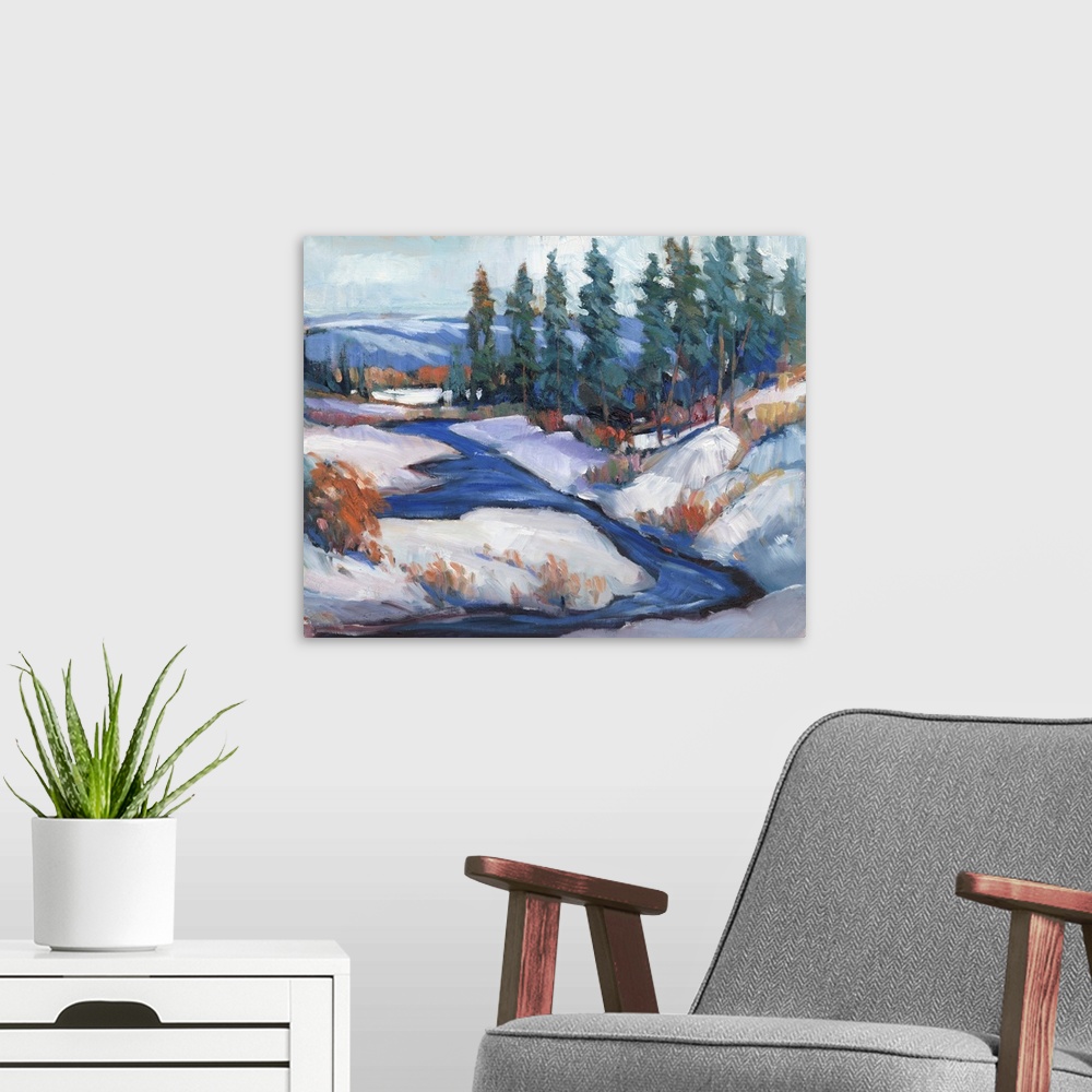 A modern room featuring First Snow I