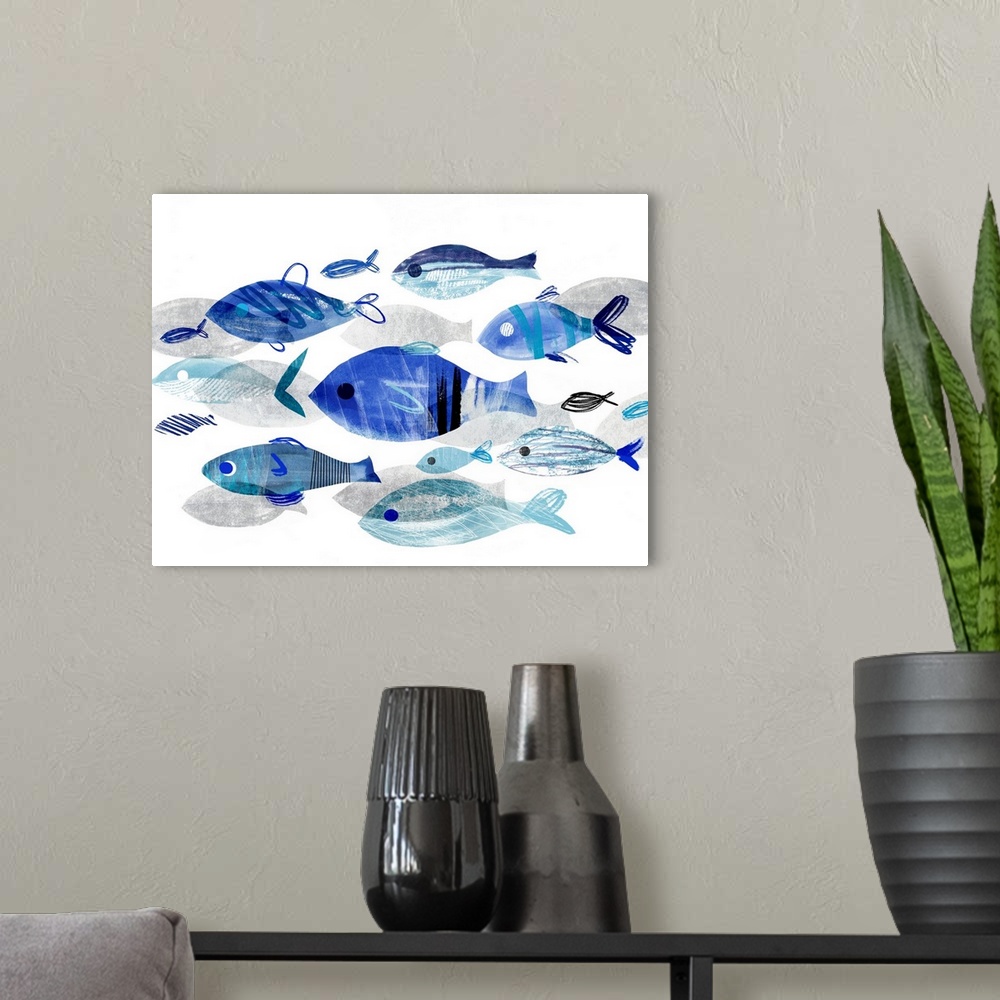 A modern room featuring Fish Parade II