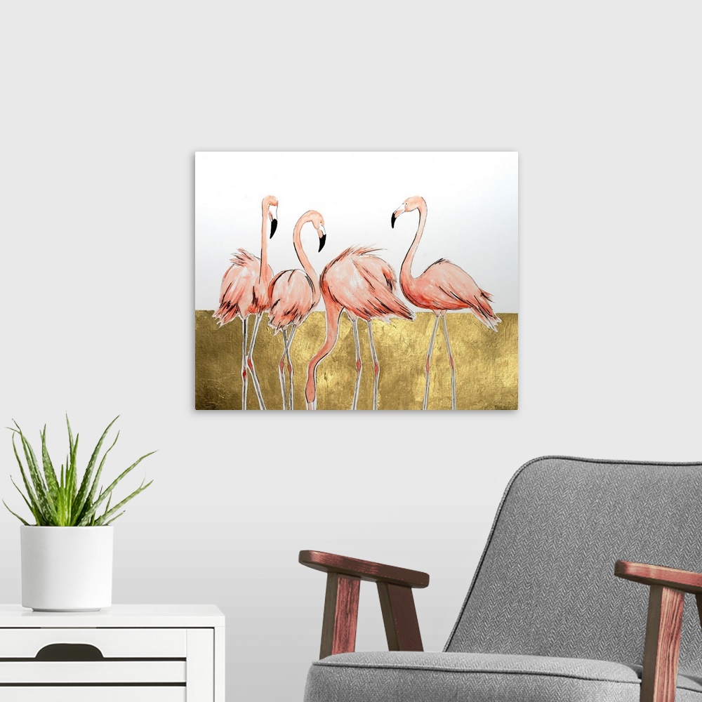 A modern room featuring Flamingo Flock I