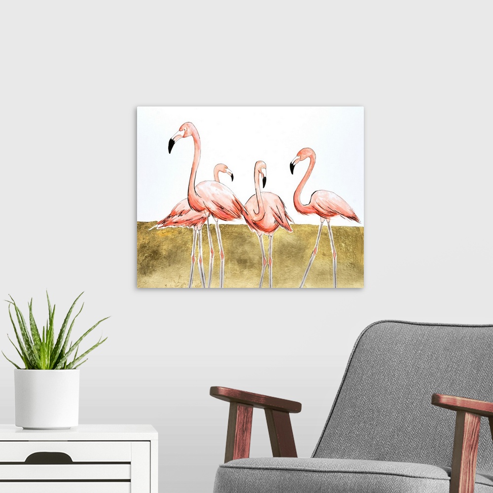 A modern room featuring Flamingo Flock II