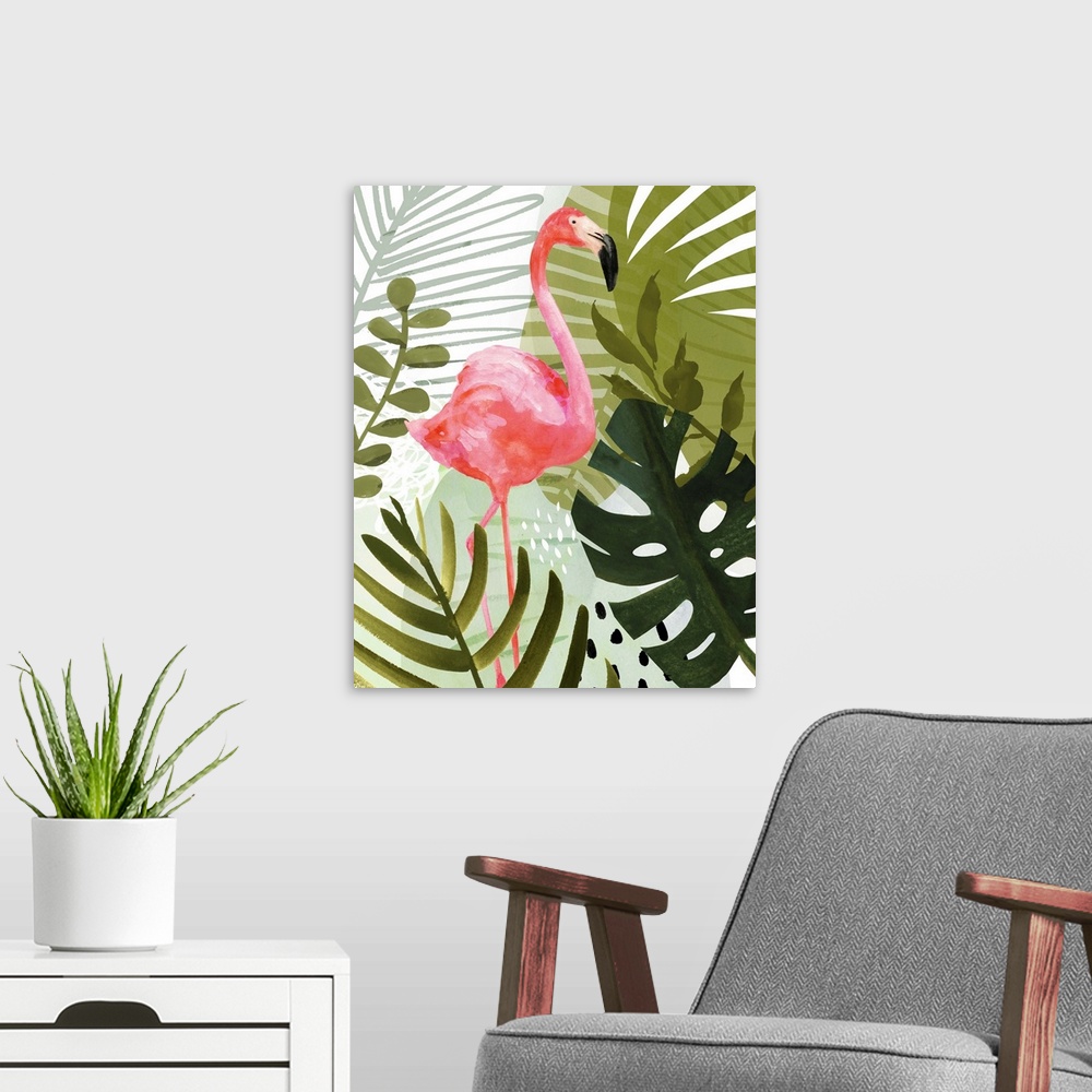 A modern room featuring Flamingo Forest II
