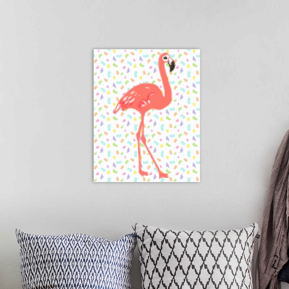 A bohemian room featuring Flamingo Pixel Party II