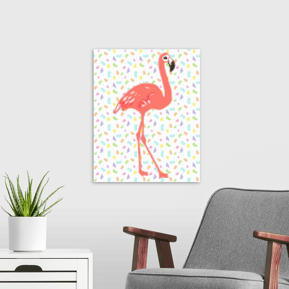 A modern room featuring Flamingo Pixel Party II