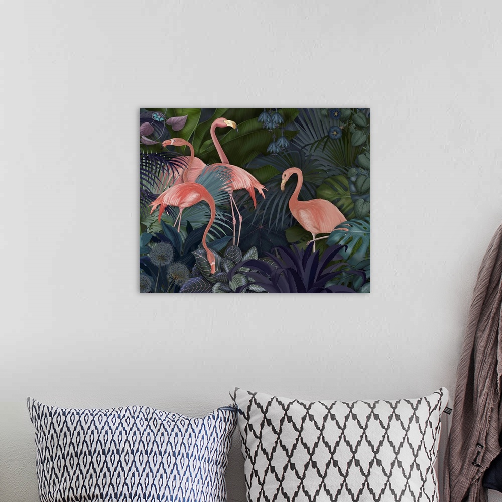 A bohemian room featuring Flamingos in Blue Garden