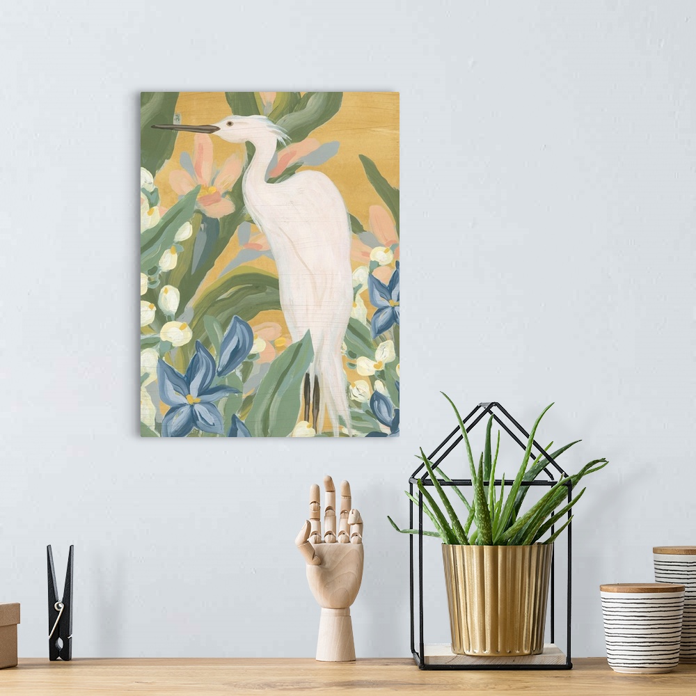 A bohemian room featuring Floral Egret I
