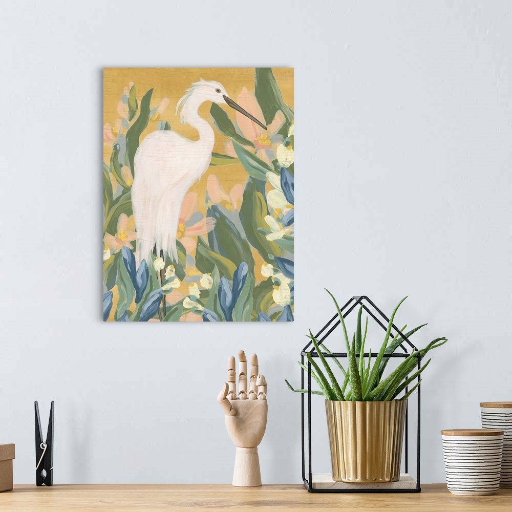 A bohemian room featuring Floral Egret II