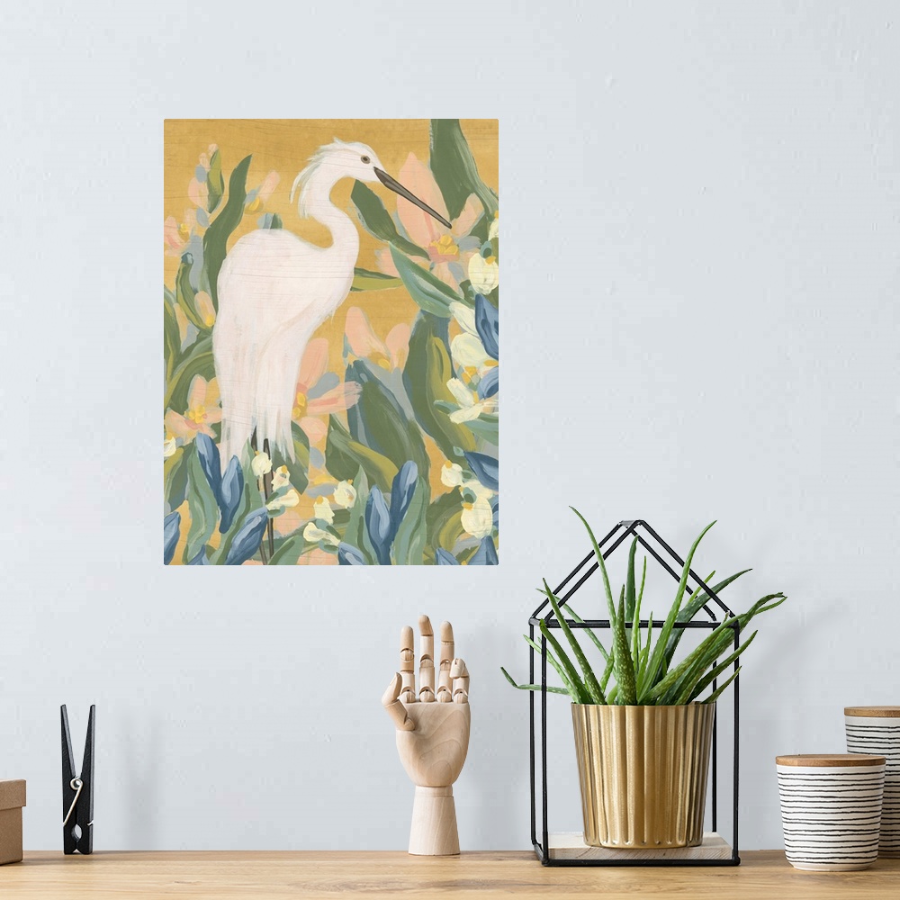 A bohemian room featuring Floral Egret II