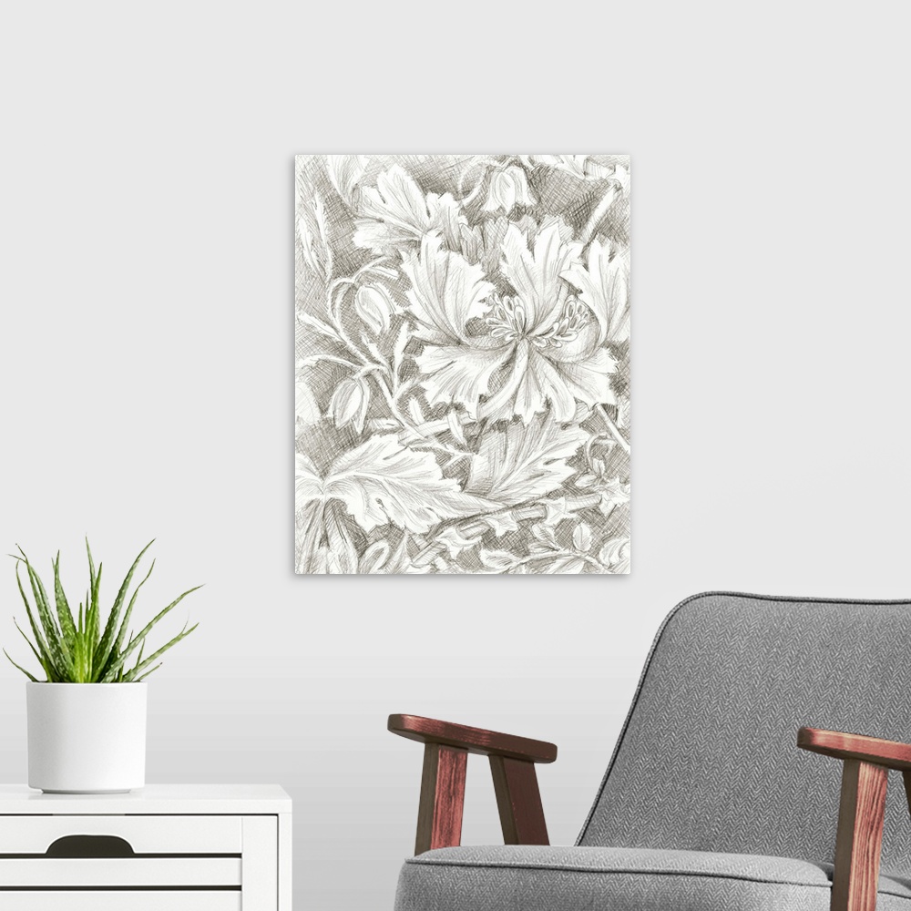 A modern room featuring Floral Pattern Sketch I
