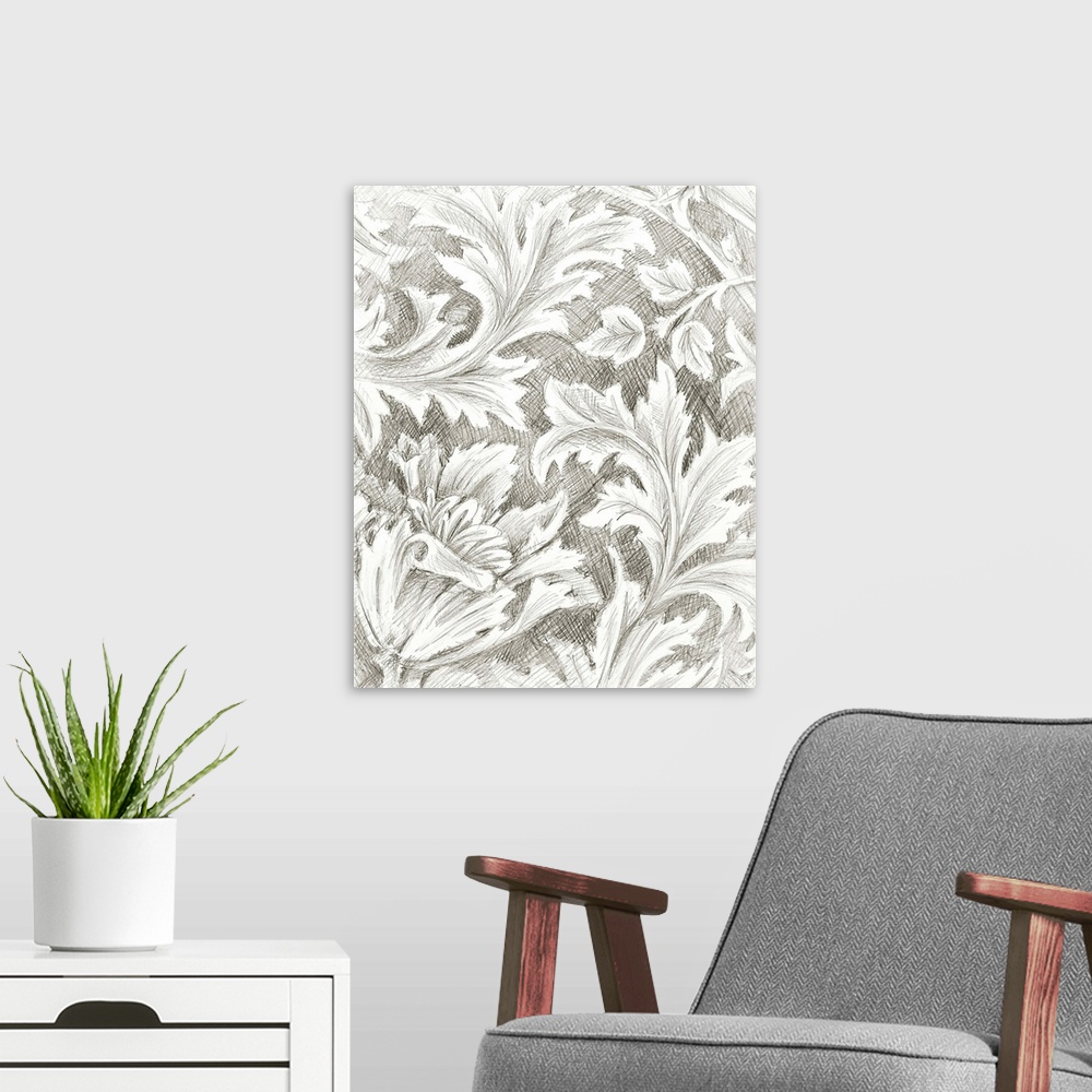 A modern room featuring Floral Pattern Sketch II