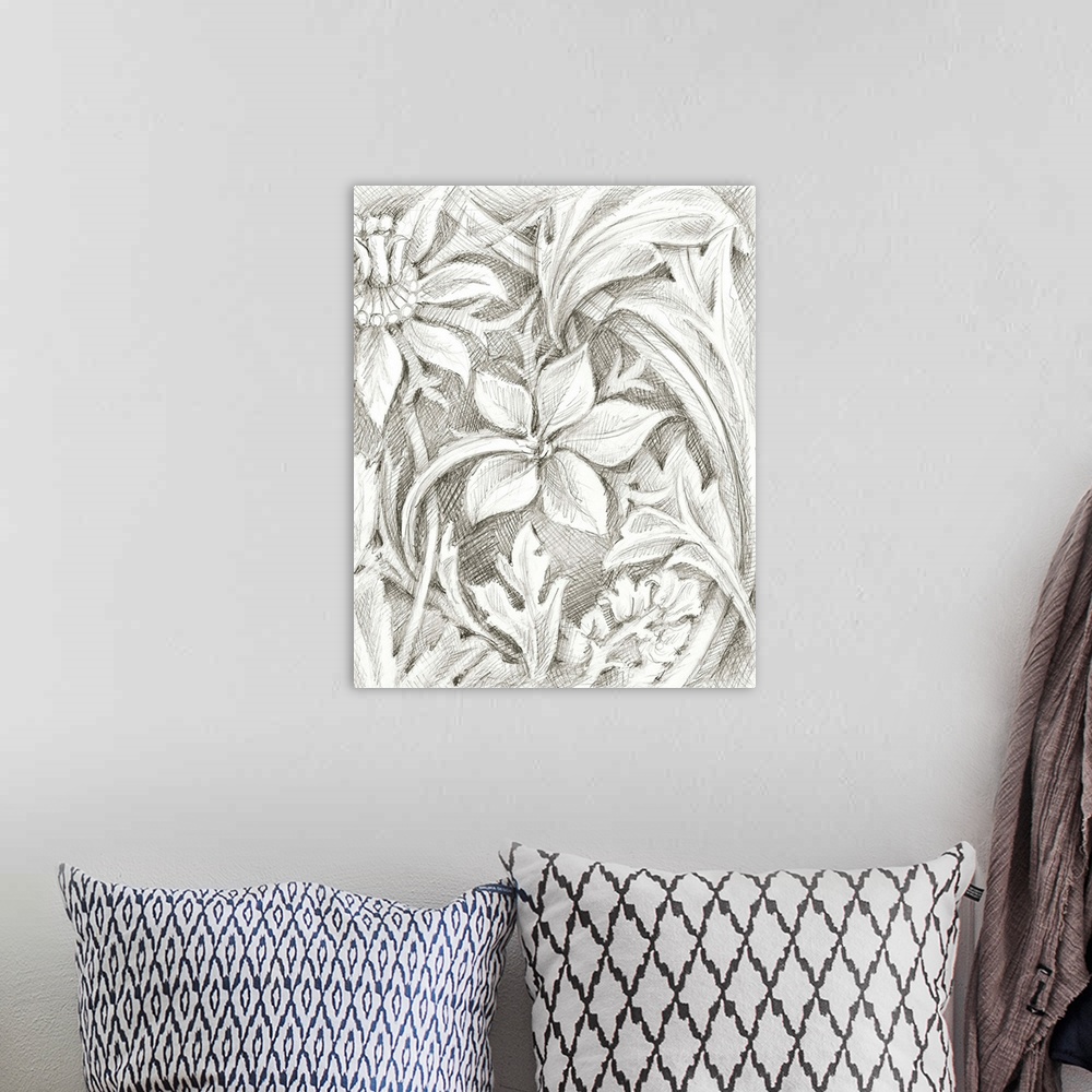 A bohemian room featuring Floral Pattern Sketch III