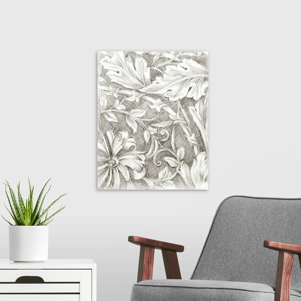 A modern room featuring Floral Pattern Sketch IV