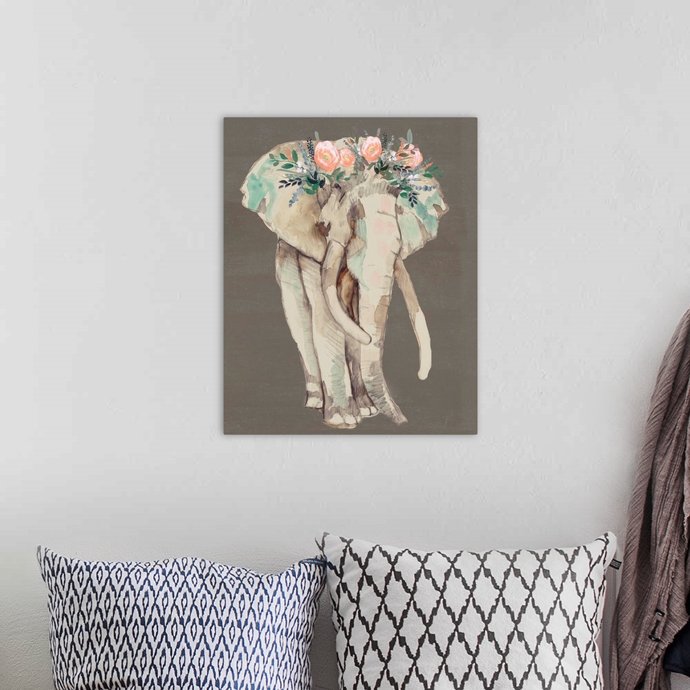 A bohemian room featuring Flower Crown Elephant I