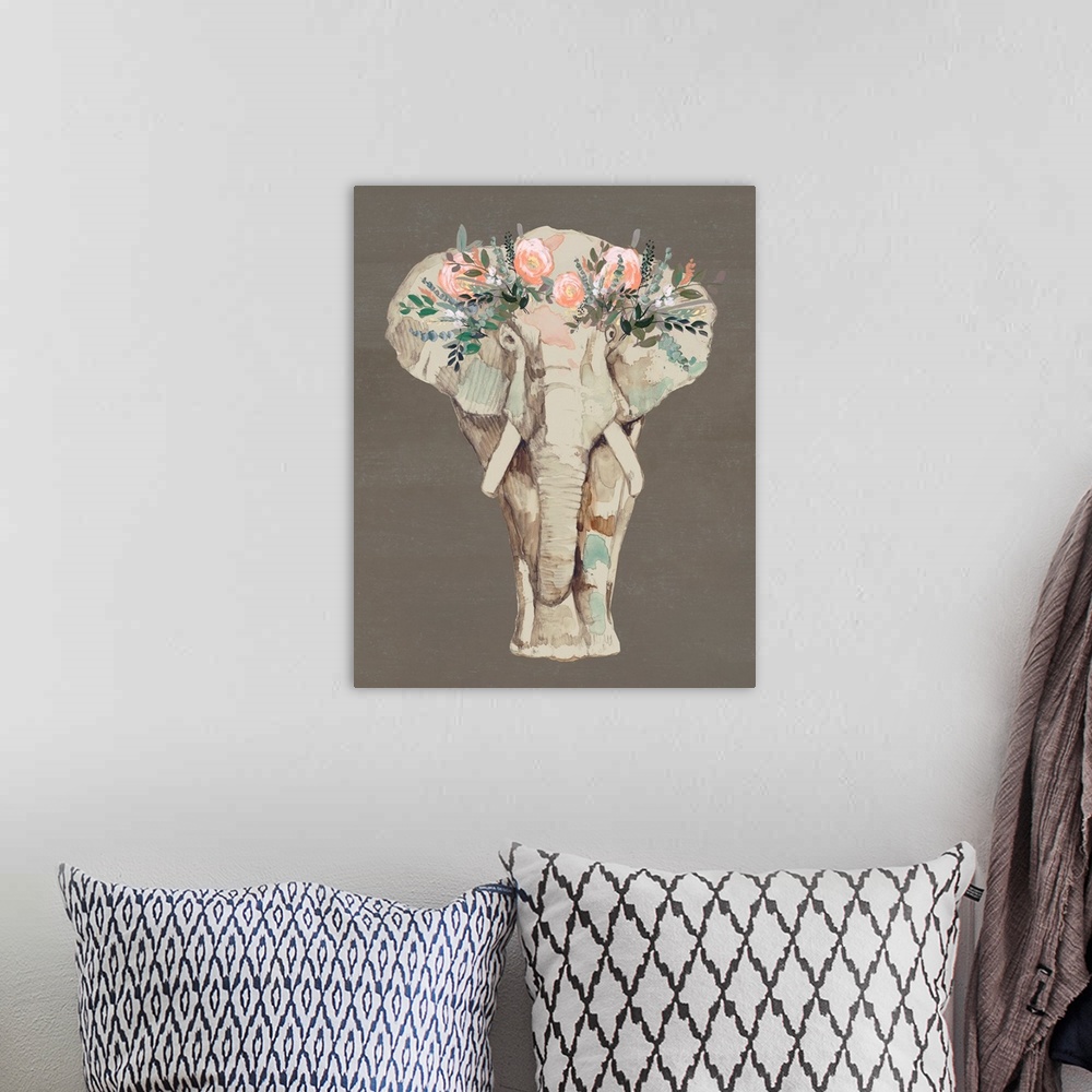 A bohemian room featuring Flower Crown Elephant II