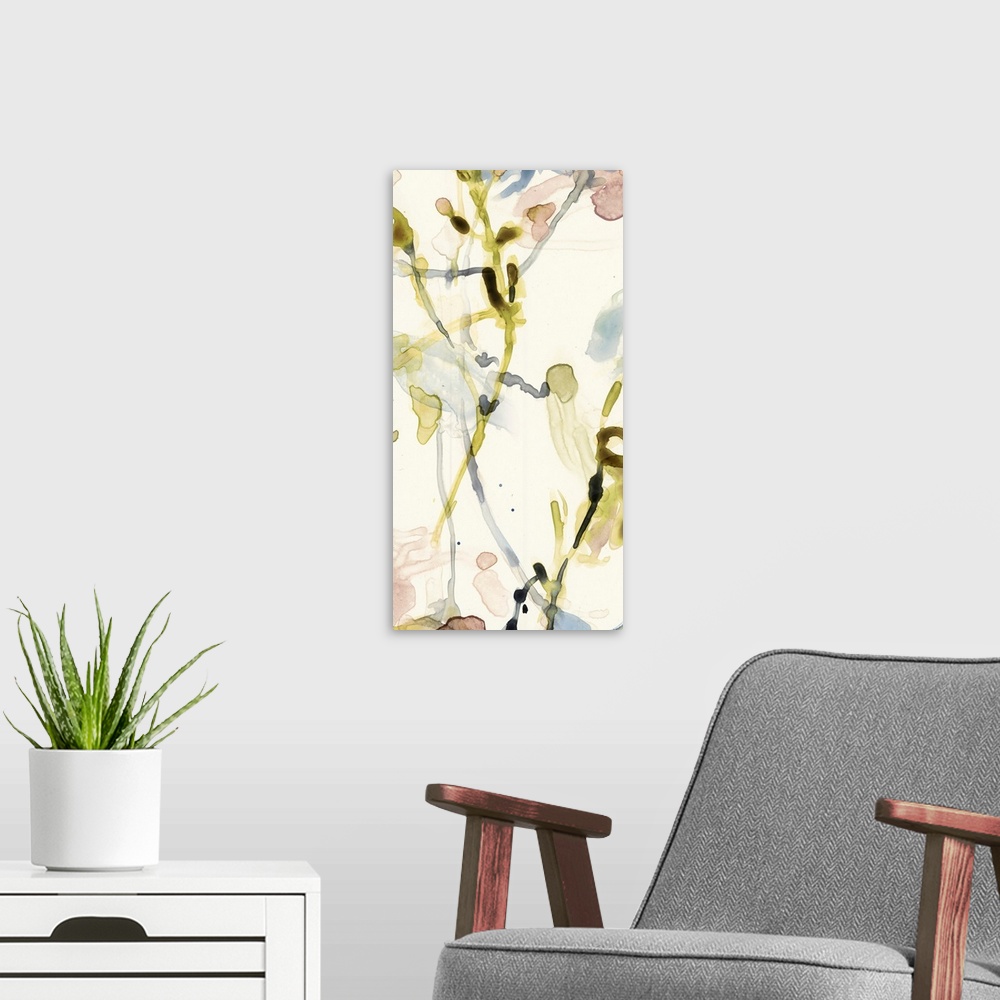 A modern room featuring Flower Drip Triptych II