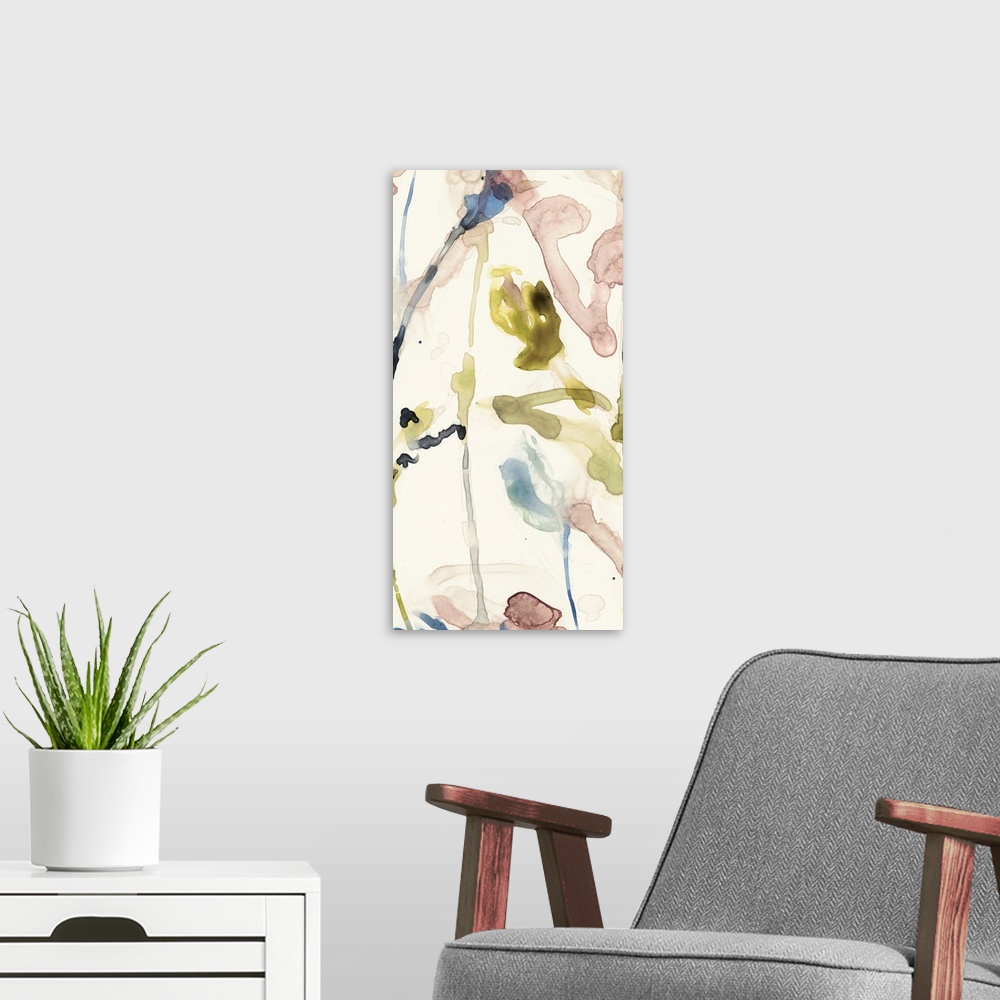 A modern room featuring Flower Drip Triptych III
