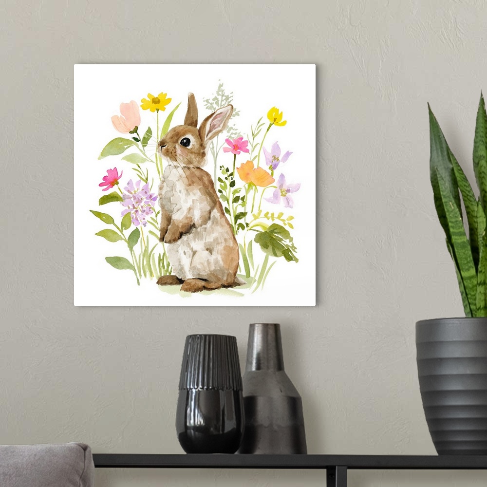A modern room featuring Flower Patch Bunny I