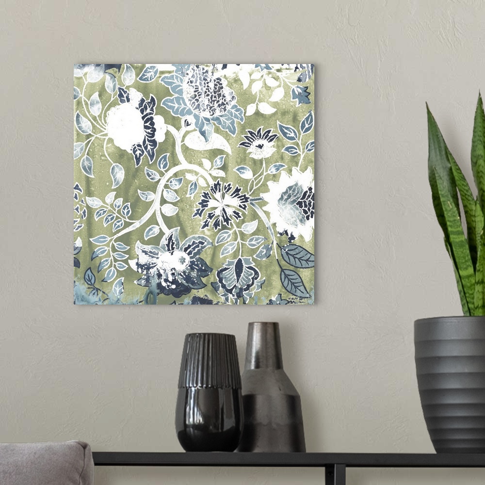 A modern room featuring Decorative floral motif painting.