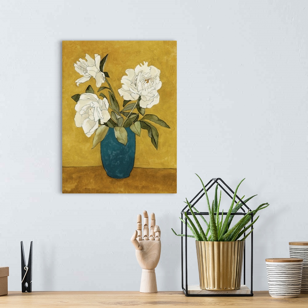 A bohemian room featuring Flower Trio In Blue Vase I