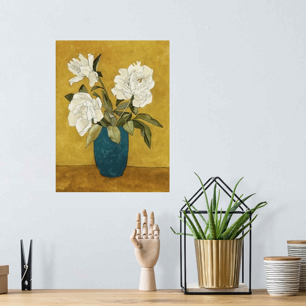 A bohemian room featuring Flower Trio In Blue Vase I