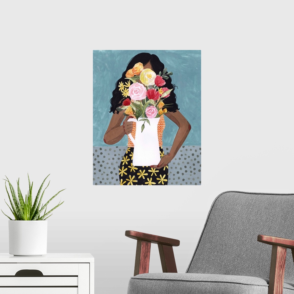 A modern room featuring Flower Vase Girl I